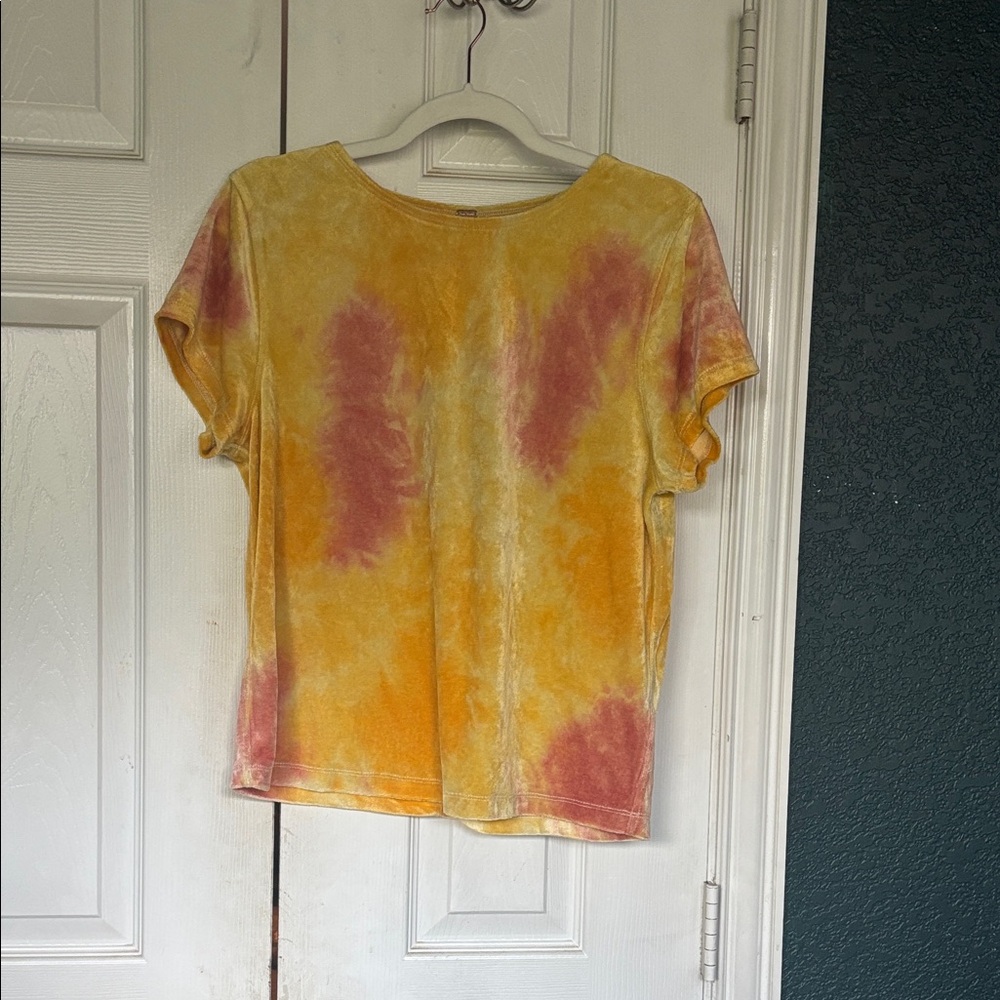 Free People Tie-Dye Short Sleeve Top - Yellow and Red